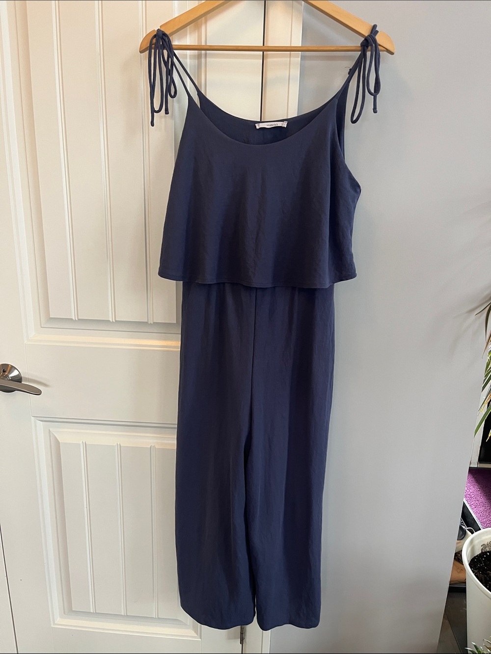 Mango Ruffle Overlay Tie-Shoulder Wide-Leg Jumpsuit